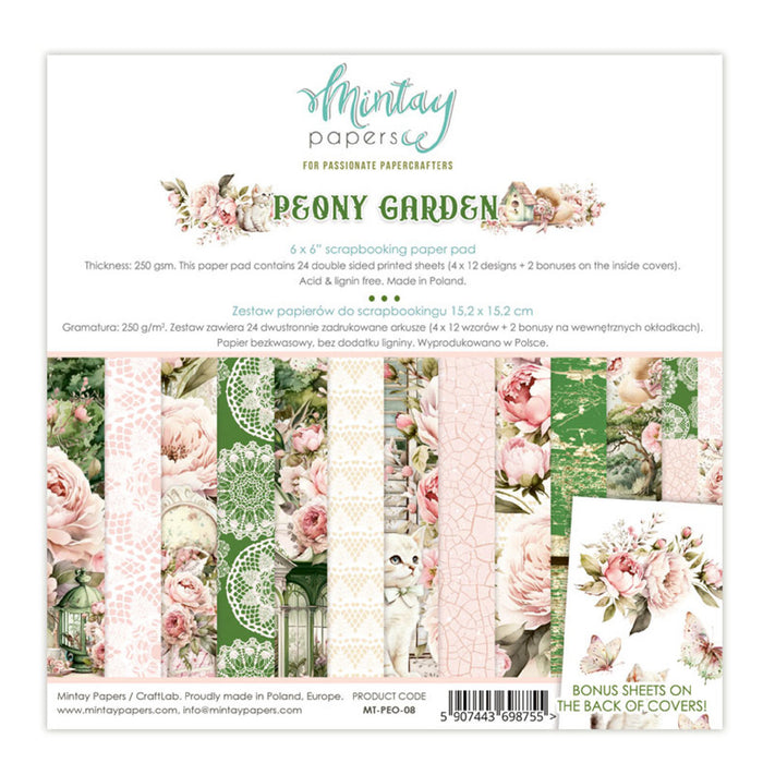 Mintay Peony Garden 6" x"6 Paper Pad