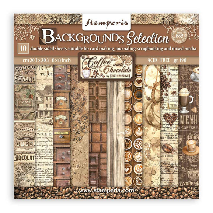 Stamperia Coffee & Chocolate 8" x 8" Backgrounds Selection Paper Pad