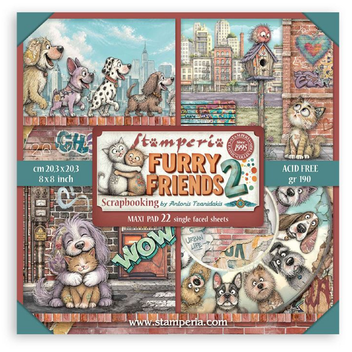 Stamperia Furry Friends 2 8" x 8" Single Faced Maxi Paper Pad