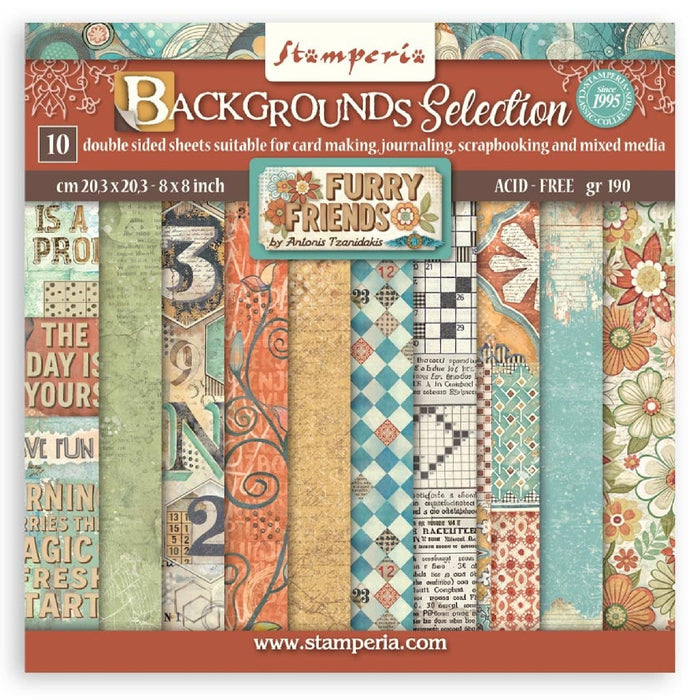 Stamperia Furry Friends 8" x 8" Background Selection Paper Pad