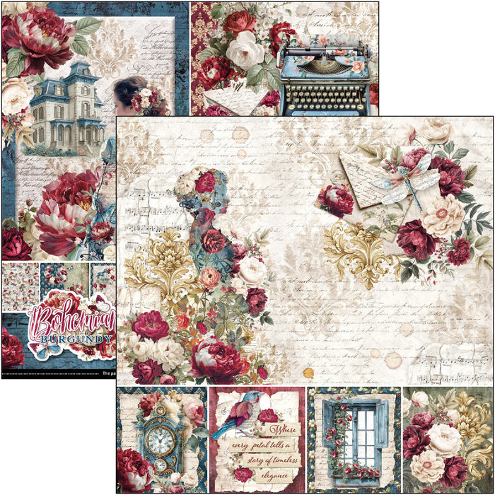 Ciao Bella Paper Bohemian Burgundy 8" x 8" Scrapbooking Paper Set
