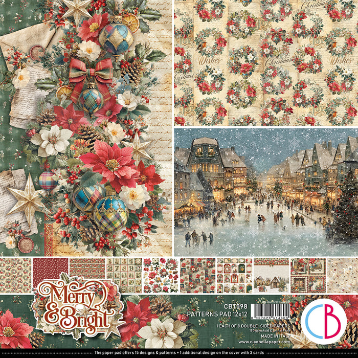 Ciao Bella Paper Merry & Bright 12" x 12" Patterns Scrapbooking Paper Set