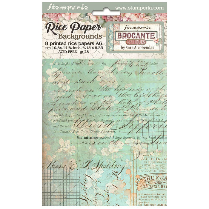 Stamperia Brocante A6 Rice Paper Backgrounds Pack