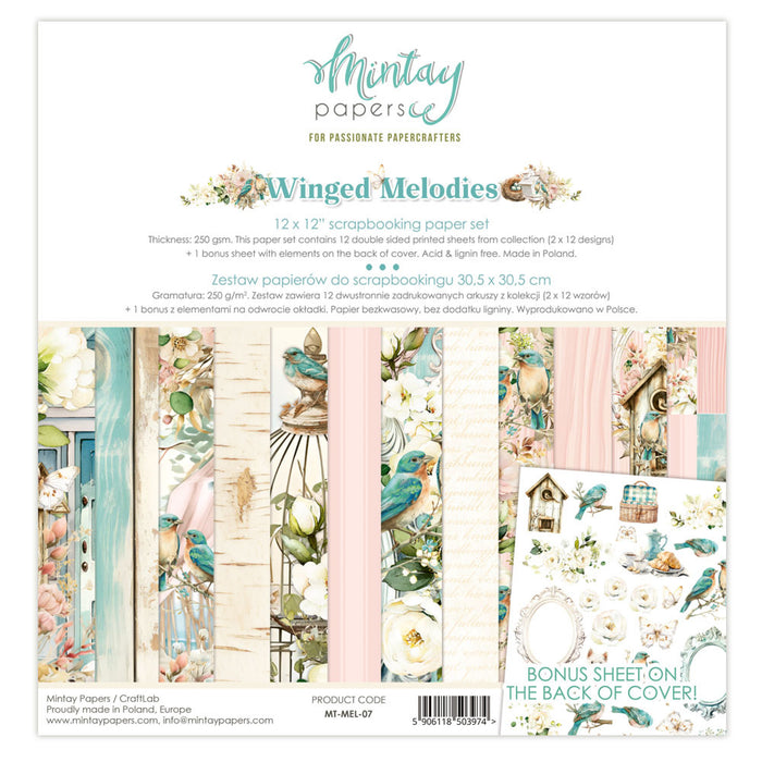Mintay Winged Melodies 12" x"12 Scrapbooking Paper Set