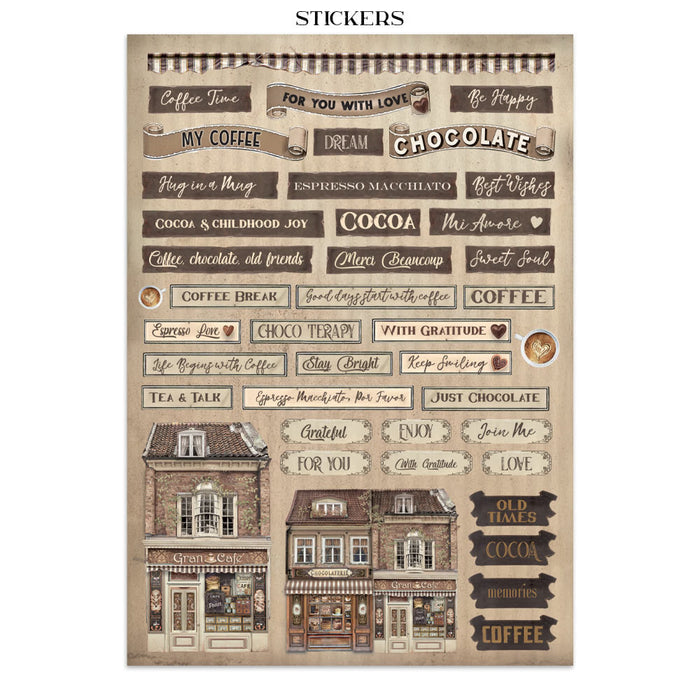 Stamperia Coffee & Chocolate Junk Journal Stickers Cut-outs Backgrounds