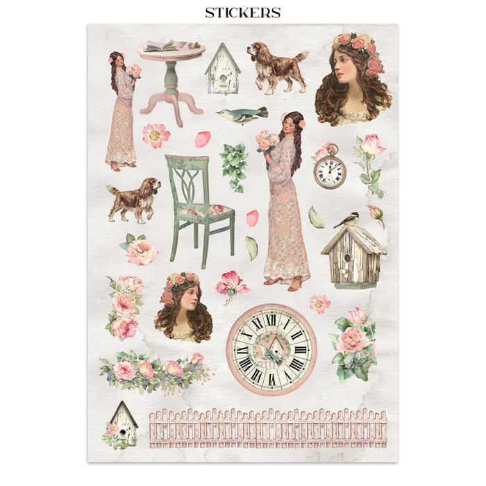 Stamperia House Of Roses Junk Journal Stickers Cut-outs Backgrounds