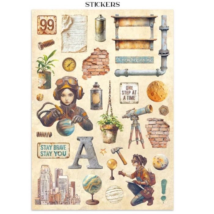Stamperia A New Beginning Junk Journal Stickers Cut-outs Backgrounds