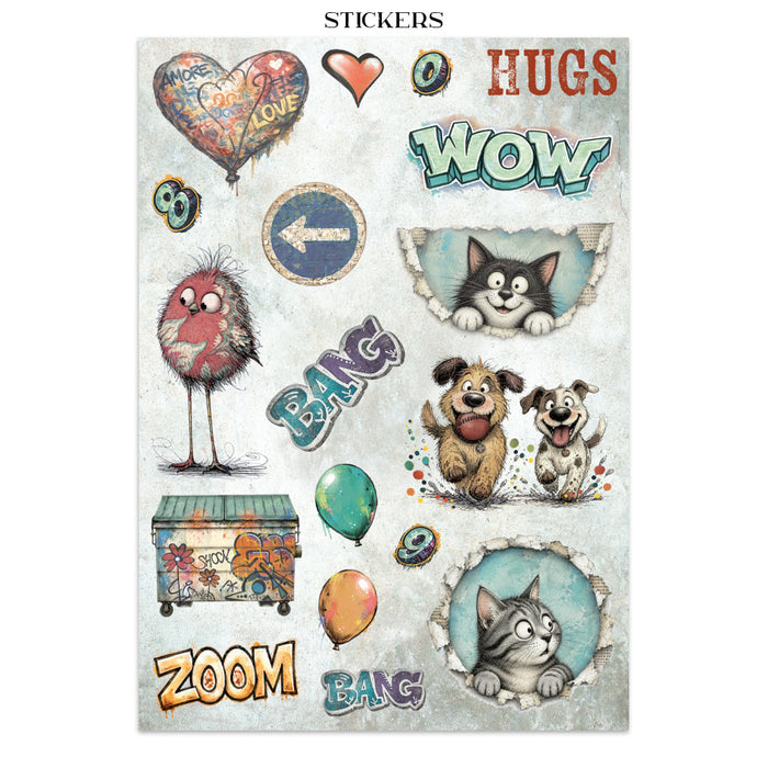 Stamperia Paper Furry Friends 2 Junk Journal Stickers Cut-outs Backgrounds