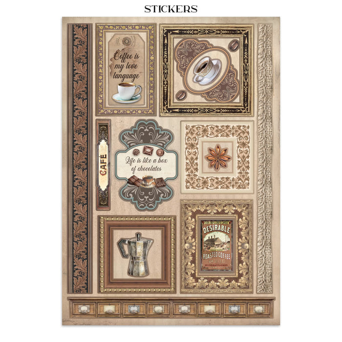 Stamperia Coffee & Chocolate Junk Journal Stickers Cut-outs Backgrounds