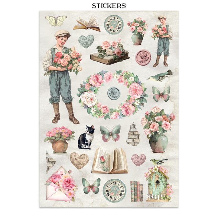 Stamperia House Of Roses Junk Journal Stickers Cut-outs Backgrounds
