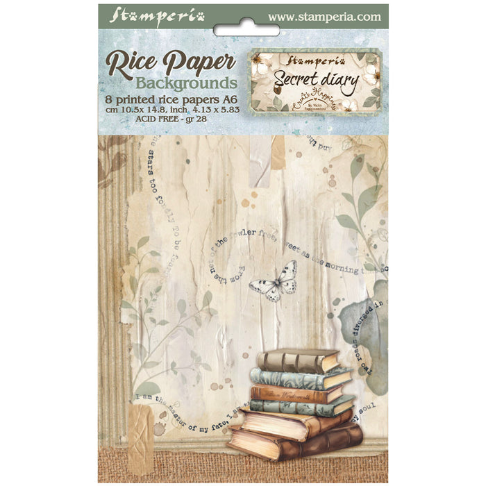 Stamperia Secret Diary A6 Rice Paper Backgrounds Pack