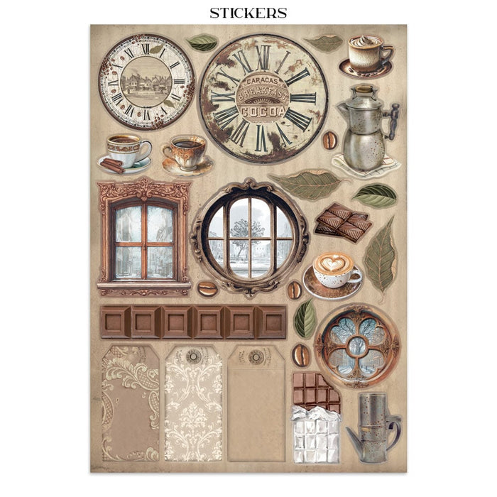 Stamperia Coffee & Chocolate Junk Journal Stickers Cut-outs Backgrounds
