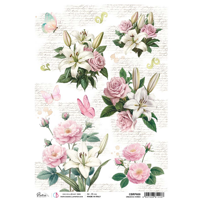 Ciao Bella Paper Courtly Love A4 Rice Paper Dreaming Words