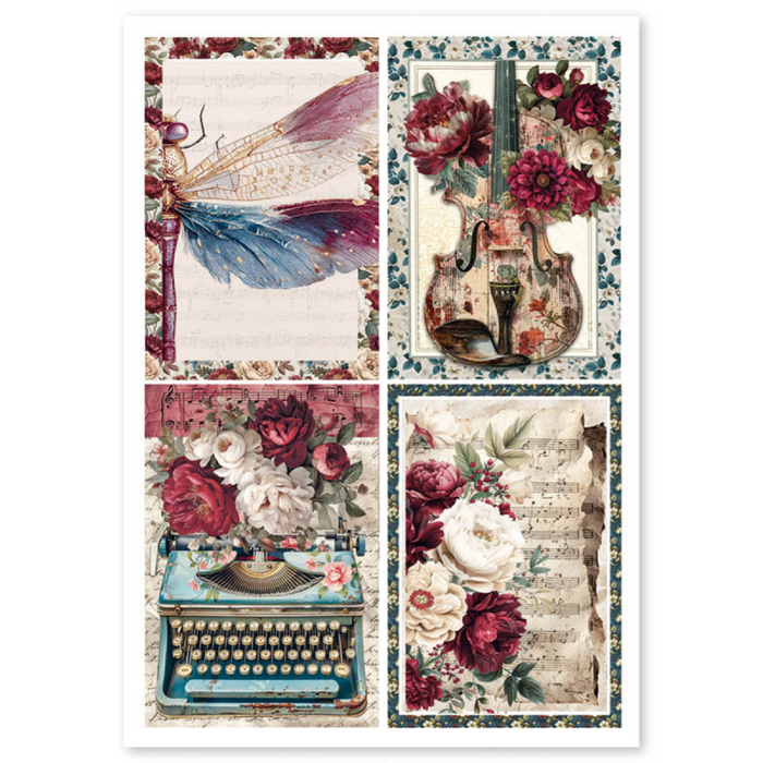 Ciao Bella Paper Bohemian Burgundy A4 Mixed Rice Paper 4pc