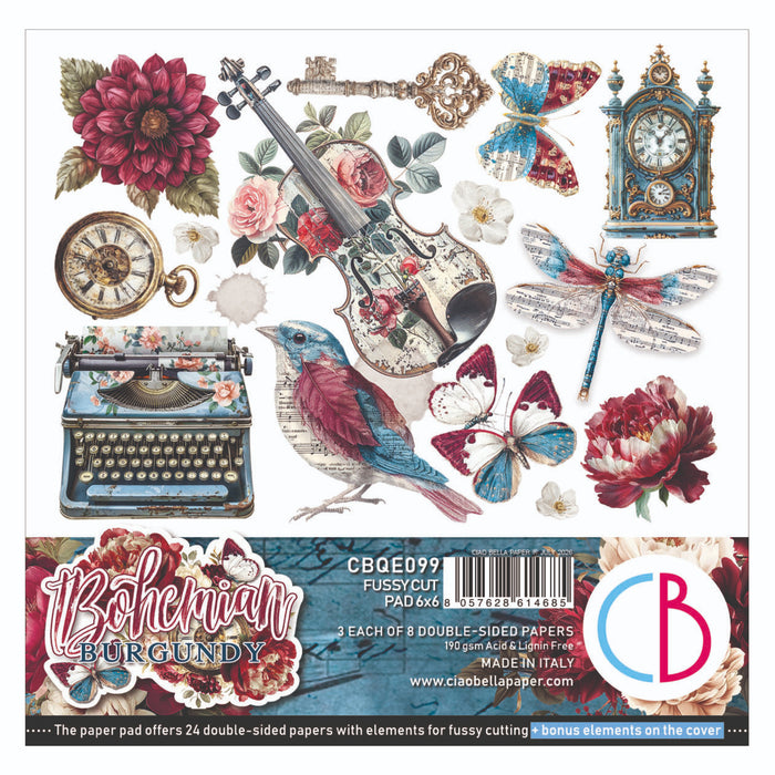 Ciao Bella Paper Bohemian Burgundy 6" x 6" Fussy Cut Pad