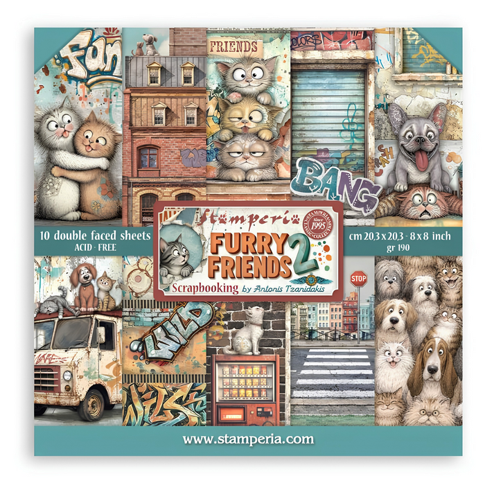 Stamperia Furry Friends 2 8" x 8" Scrapbooking Paper Pad