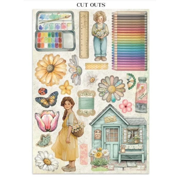 Stamperia Daisy Art Junk Journal Stickers Cut-outs Backgrounds