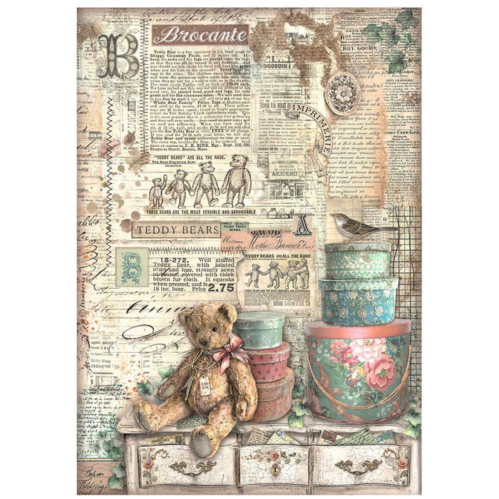 Stamperia Brocante A4 Rice Paper Teddy Bears