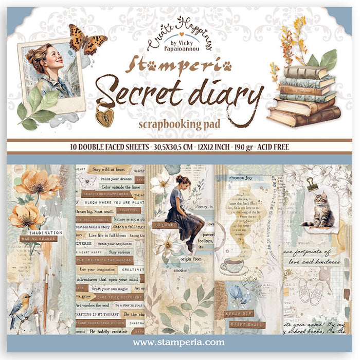 Stamperia Secret Diary 8" x 8" Scrapbooking Paper Pad