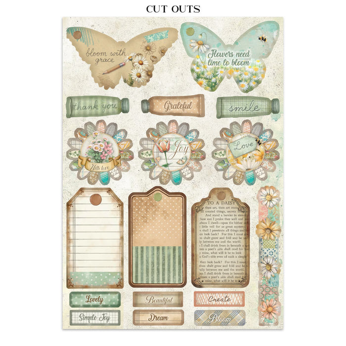 Stamperia Daisy Art Junk Journal Stickers Cut-outs Backgrounds