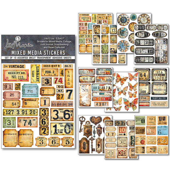 Ciao Bella Mixed Media Sticker Set Grungy Tags 10pc