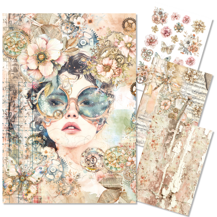 Ciao Bella Paper Lost in Time A4 Mixed Rice Paper 4pc