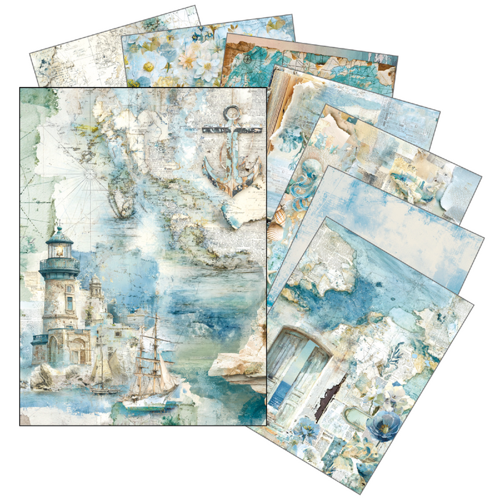 Ciao Bella Paper Edge of the Ocean A5 Mixed Rice Paper 8pc