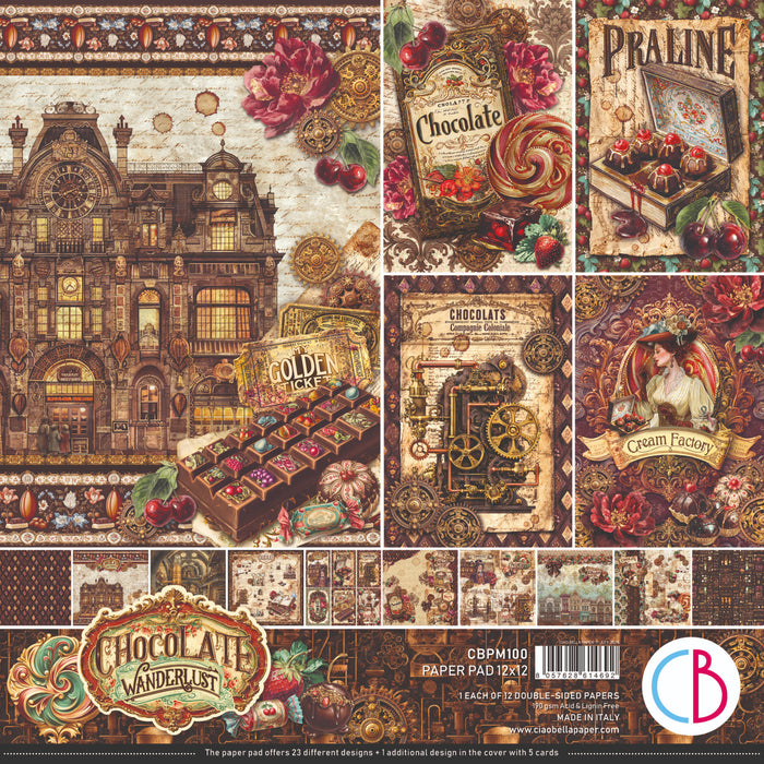 Ciao Bella Paper Chocolate Wanderlust 12" x 12" Scrapbooking Paper Set