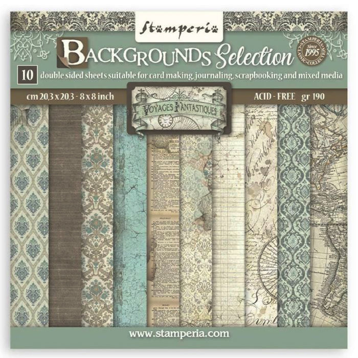Stamperia Voyages Fantastiques 12" x 12" Maxi Backgrounds Selection Paper Pad