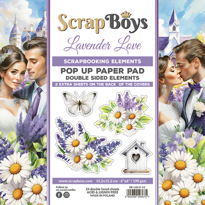 ScrapBoys Lavender Love 6" x"6 Pop Up Paper Pad