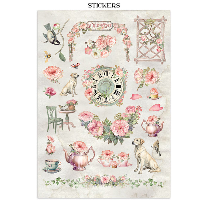Stamperia House Of Roses Junk Journal Stickers Cut-outs Backgrounds