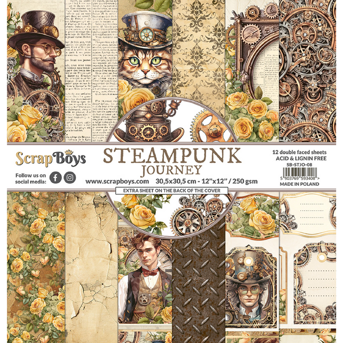 ScrapBoys Steampunk 12" x"12 Scrapbook Paper Set