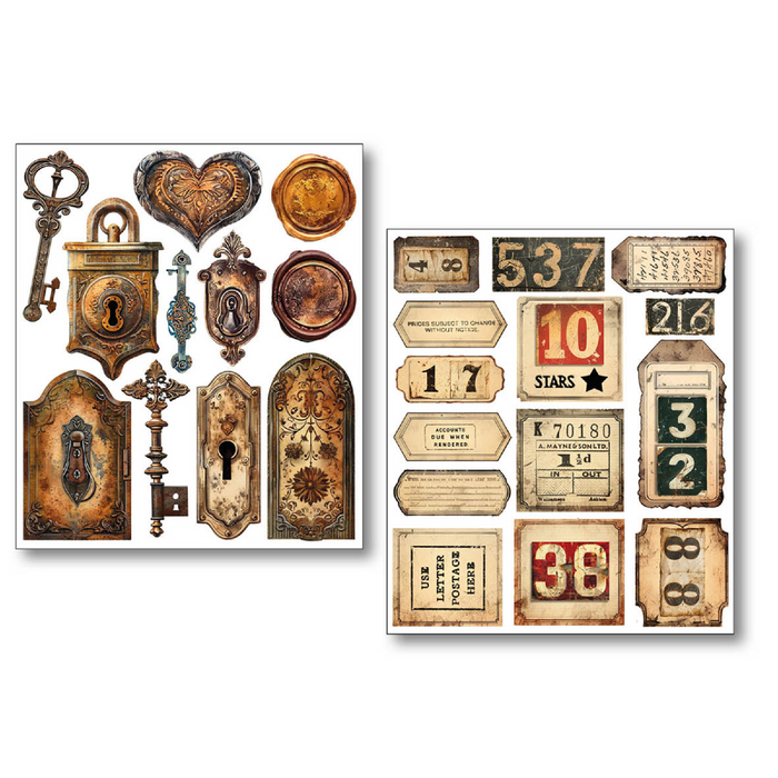 Ciao Bella Mixed Media Sticker Set Grungy Tags 10pc