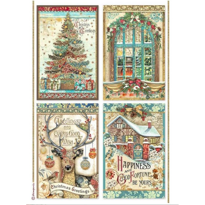 Stamperia Christmas Greetings Art A4 Rice Paper Cards