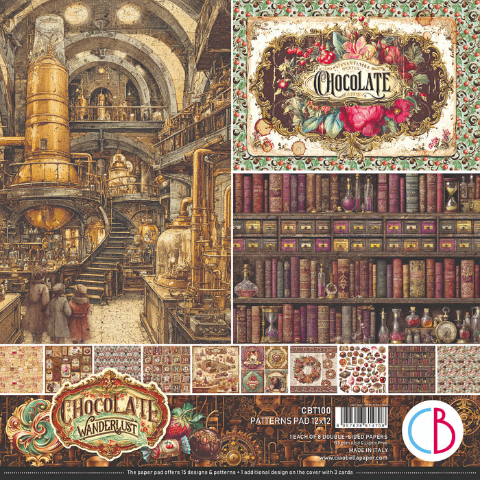 Ciao Bella Paper Chocolate Wanderlust 12" x 12" Patterns Scrapbooking Paper Set