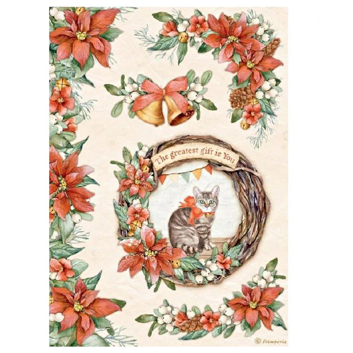 Stamperia All Around Christmas A4 Rice Paper Garland with Cat