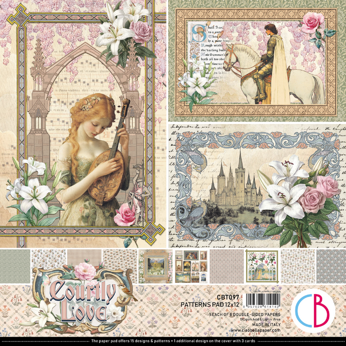 Ciao Bella Paper Courtly Love 12" x 12" Patterns Scrapbooking Paper Set