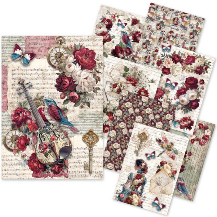 Ciao Bella Paper Bohemian Burgundy A5 Mixed Rice Paper 8pc