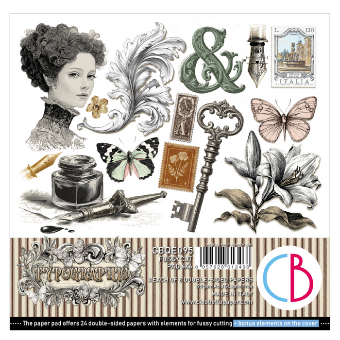 Ciao Bella Typographic 6" x 6" Fussy Cut Pad