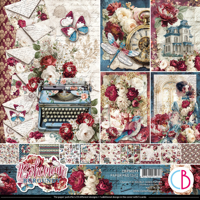 Ciao Bella Paper Bohemian Burgundy 12" x 12" Scrapbooking Paper Set