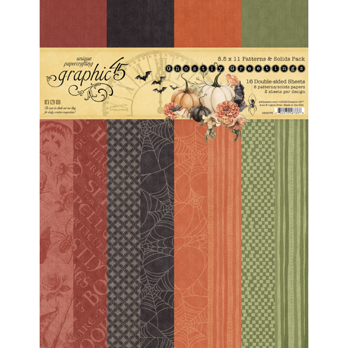 Graphic 45 Ghostly Greetings 8.5" x 11" Patterns & Solids Pack