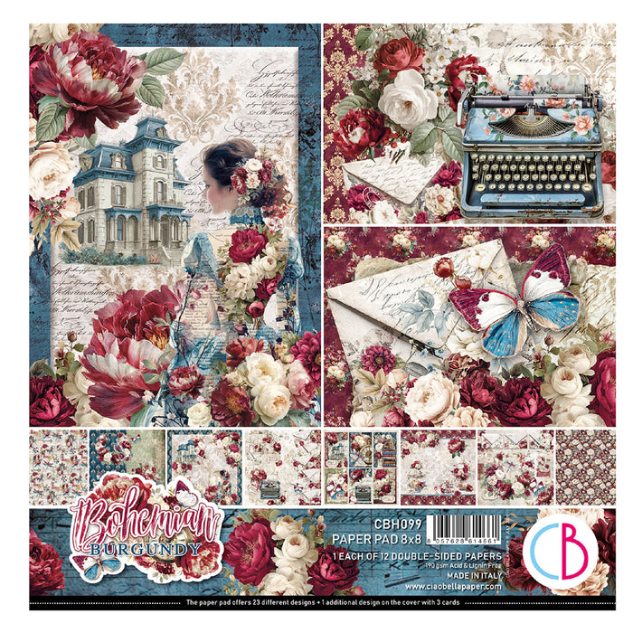 Ciao Bella Paper Bohemian Burgundy 8" x 8" Scrapbooking Paper Set