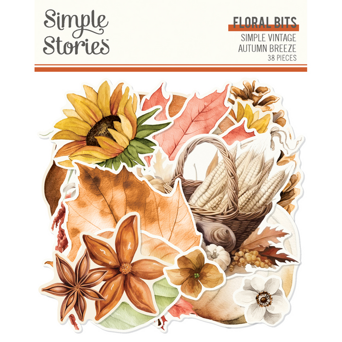 Simple Stories Vintage Autumn Breeze Bits & Pieces 38pc Floral