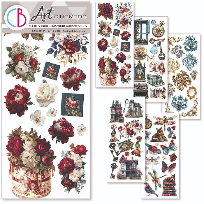 Ciao Bella Paper Bohemian Burgundy Art Transparent Stickers 5pc