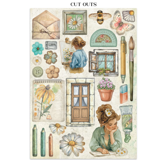 Stamperia Daisy Art Junk Journal Stickers Cut-outs Backgrounds