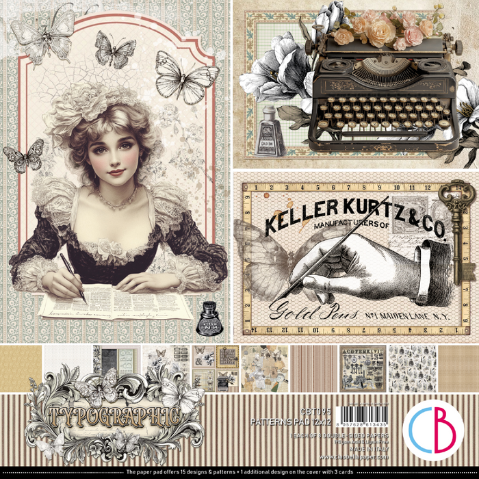 Ciao Bella Typographic 12" x 12" Patterns Scrapbooking Paper Set