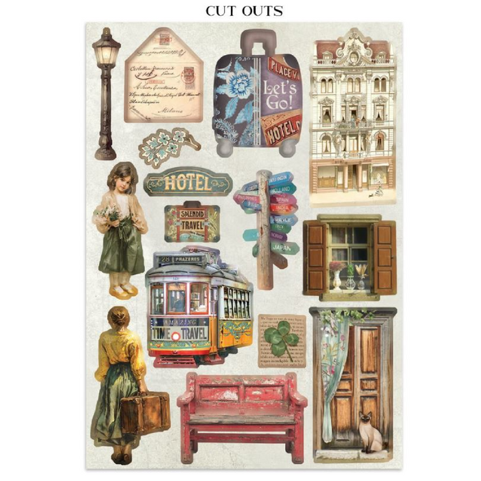 Stamperia Art Of Travelling Junk Journal Stickers Cut-outs Backgrounds