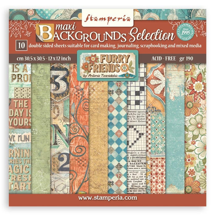 Stamperia Furry Friends 12" x 12" Background Selection Paper Pad