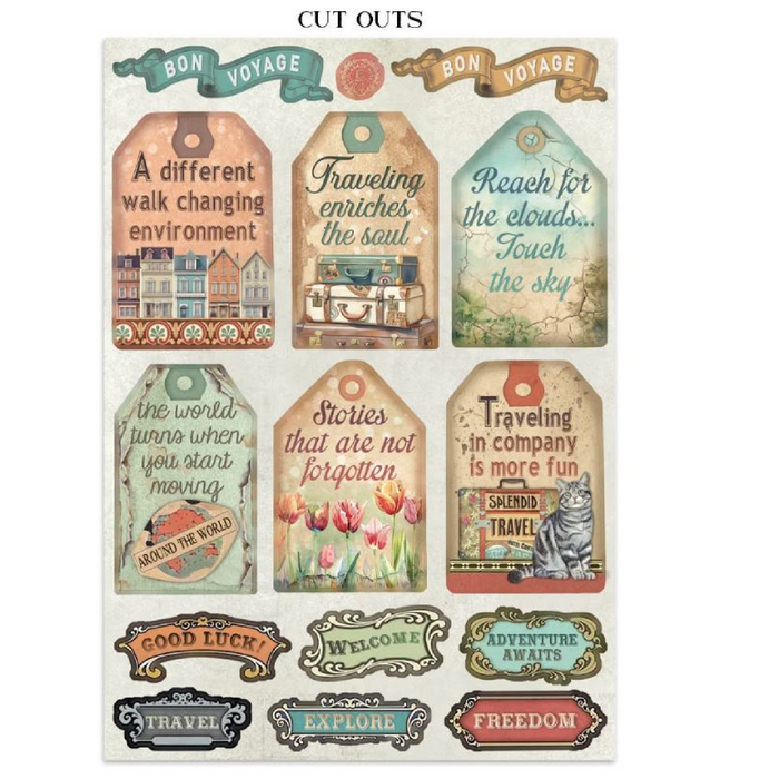 Stamperia Art Of Travelling Junk Journal Stickers Cut-outs Backgrounds