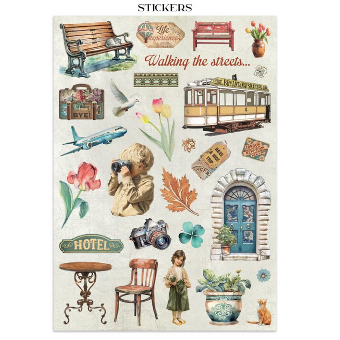 Stamperia Art Of Travelling Junk Journal Stickers Cut-outs Backgrounds